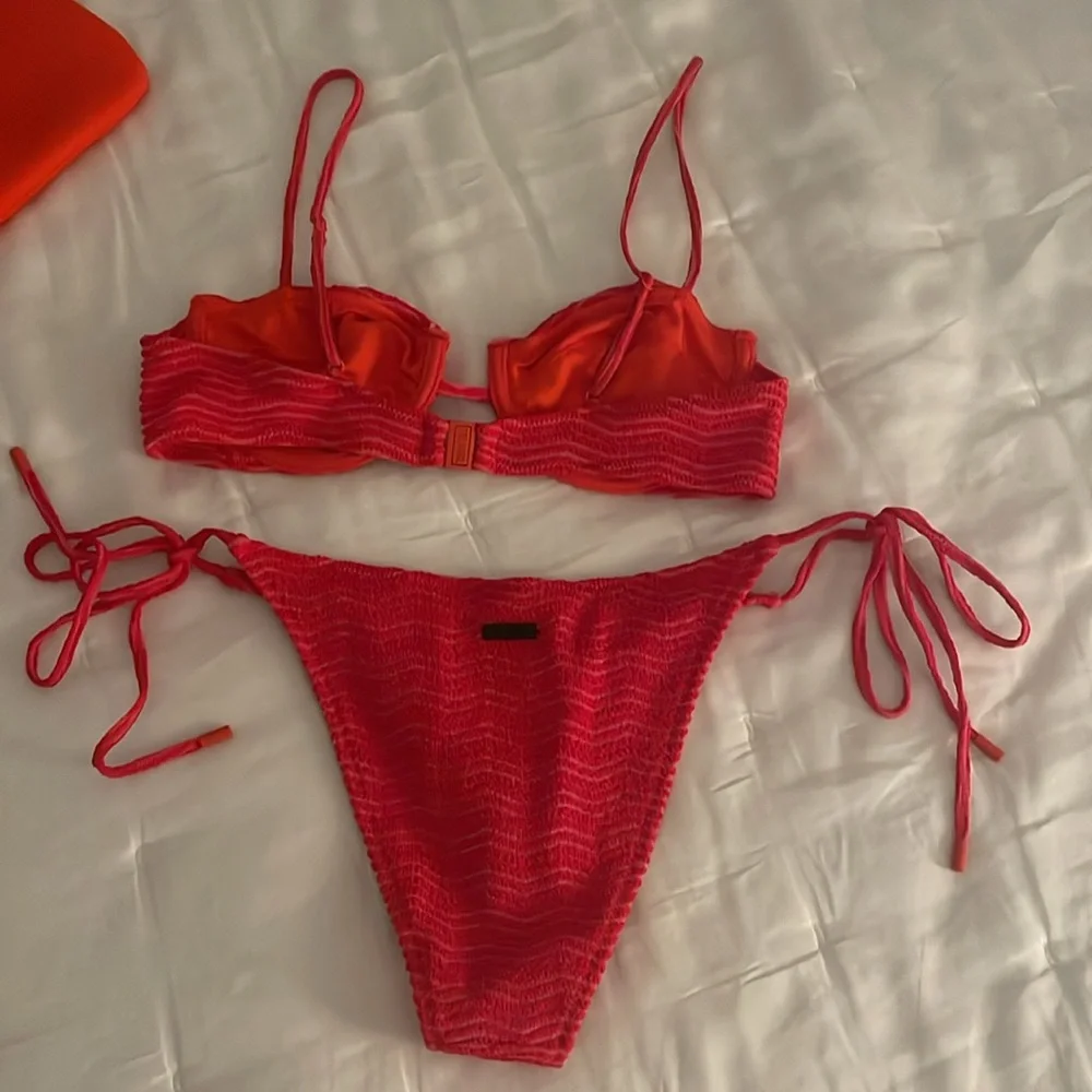 triangl swimwear Red Textured Tie-Side Bikini